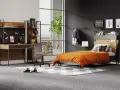 Coole jugendzimmer jungen einrichtungsideen: Ein modernes Zimmer mit Schreibtisch, Bett und Regal. Perfekt für junge Entdecker!