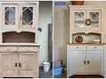 Vorher/Nachher: Ein altes Holzschränkchen wurde liebevoll aufgearbeitet. Mit der Technik "Holz streichen ohne schleifen" erstrahlt es nun in neuem Glanz.