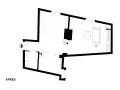 Grundriss einer 30 qm Wohnung mit offener Küche, Essbereich, Wohnzimmer, Bad und Eingang.
