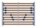 Holzlattenrost mit blauen Schiebereglern zur individuellen Anpassung der Federung. So lässt sich der lattenrost einstellen.