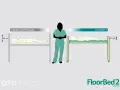 Vergleich zweier Pflegebetten: Ein traditionelles Bett (450 mm hoch) und ein niedriges FloorBed 2 (150 mm hoch), ideal für die stirnseite matratze.