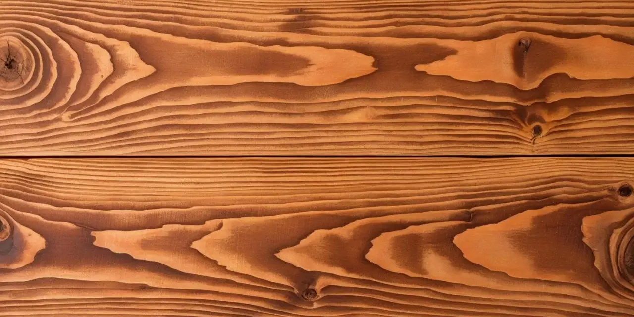 Holzmaserung einer Holzterrasse, bereit zum Streichen. Die warmen Brauntöne und die ausgeprägten Jahresringe erzählen von der Natur.