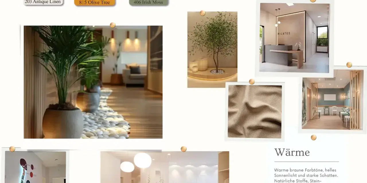 Inspiration für ein stilvolles **Haus einrichten**: Warme Erdtöne, Pflanzen und natürliche Materialien schaffen eine einladende Atmosphäre im Eingangsbereich und Empfangsräumen.