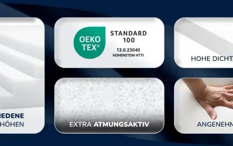 Hochdichte Matratze RG25/40, OEKO-TEX zertifiziert, atmungsaktiv und weich. Viele Größen und Höhen verfügbar.