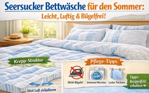 Leichtes Seersucker-Bettzeug mit Krepp-Struktur für den Sommer. Bügelfrei, luftig und angenehm. Pflege-Tipps: Schonend waschen, locker trocknen.