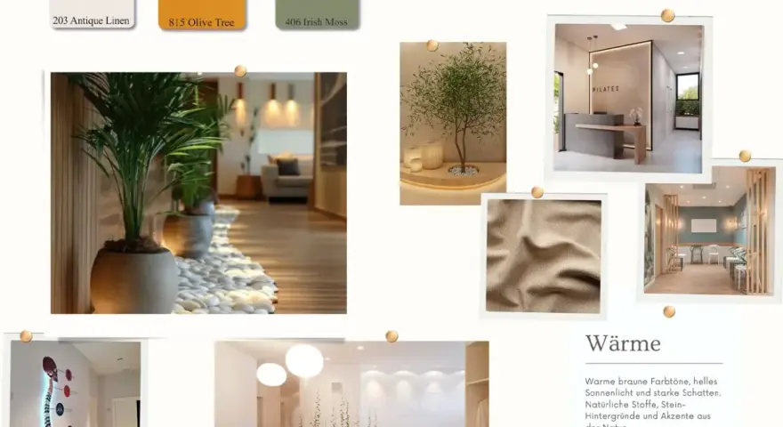 Inspiration für ein stilvolles **Haus einrichten**: Warme Erdtöne, Pflanzen und natürliche Materialien schaffen eine einladende Atmosphäre im Eingangsbereich und Empfangsräumen.
