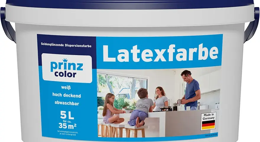 Prinz Color Latexfarbe: weiß, hoch deckend, abwaschbar. Ideal für Familien, da die Farbe leicht zu reinigen ist.